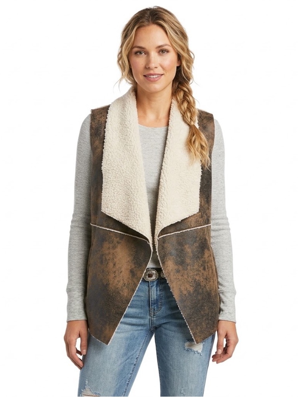JACK - Faux Cowhide Fuzzy Vest. Size L-XL